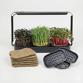 Microgreens Growing Kit Indoor, Micro Greens Indoor Herb Garden Kit with LED Light, 3 Microgreens Growing Trays, 6 Jute Mats - Indoor Grow Kit & Herb Growing Kit (No Seeds)