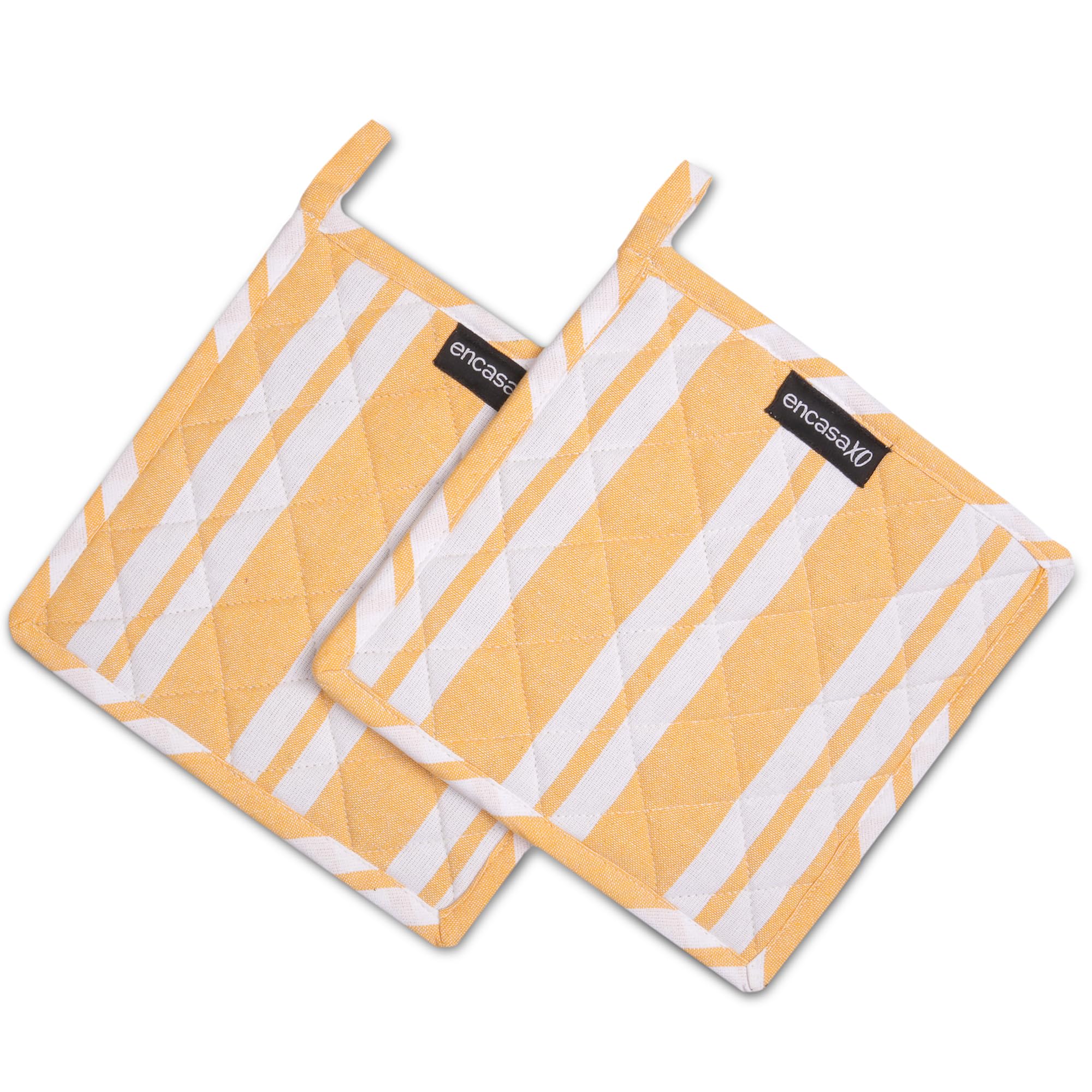 Encasa XO 21 cm Oven Microwave Potholders (2 pc Set) for Kitchen Cooking & Baking - Heat Resistant, Thick & Safe, Protection of Hands from Hot Utensils - Franca Yellow Stripes