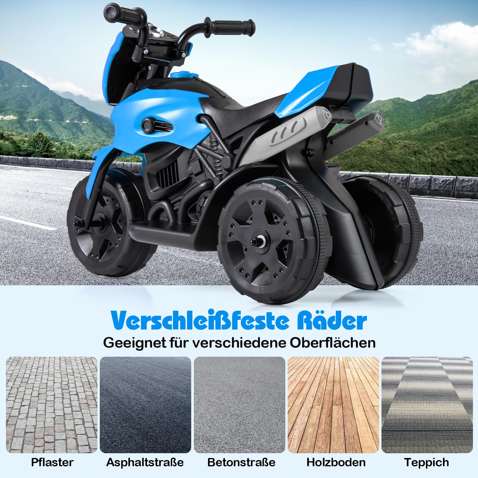 DREAMADE 6V Kinder Motorrad, Elektromotorrad mit 3 stabilen Rädern & LED-Scheinwerfer & Fußpedal, Elektrisches Motorrad für Kinder ab 3 Jahren (Blau)
