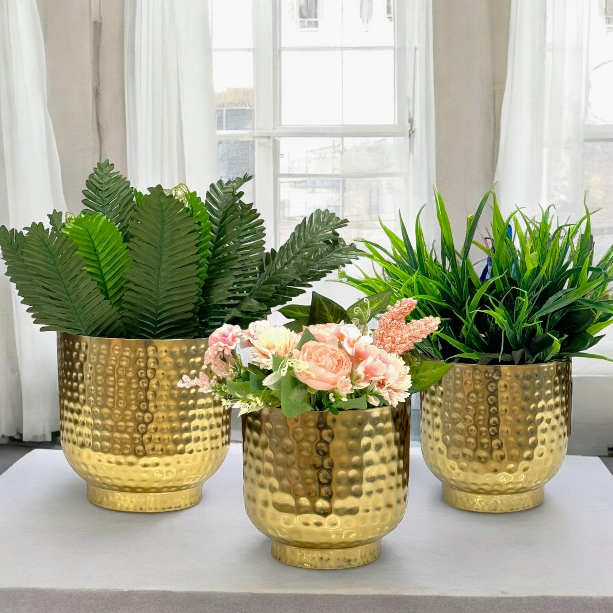 DECOR AVENUE Decorative Hammered Gold Planters for Living Room Set of 3 Metal Planters for Indoor Plants | Flower Pots and Planters for Home Bedroom Balcony and Office (B0D11RXDXT) Amazon Price History, Amazon Price Tracker