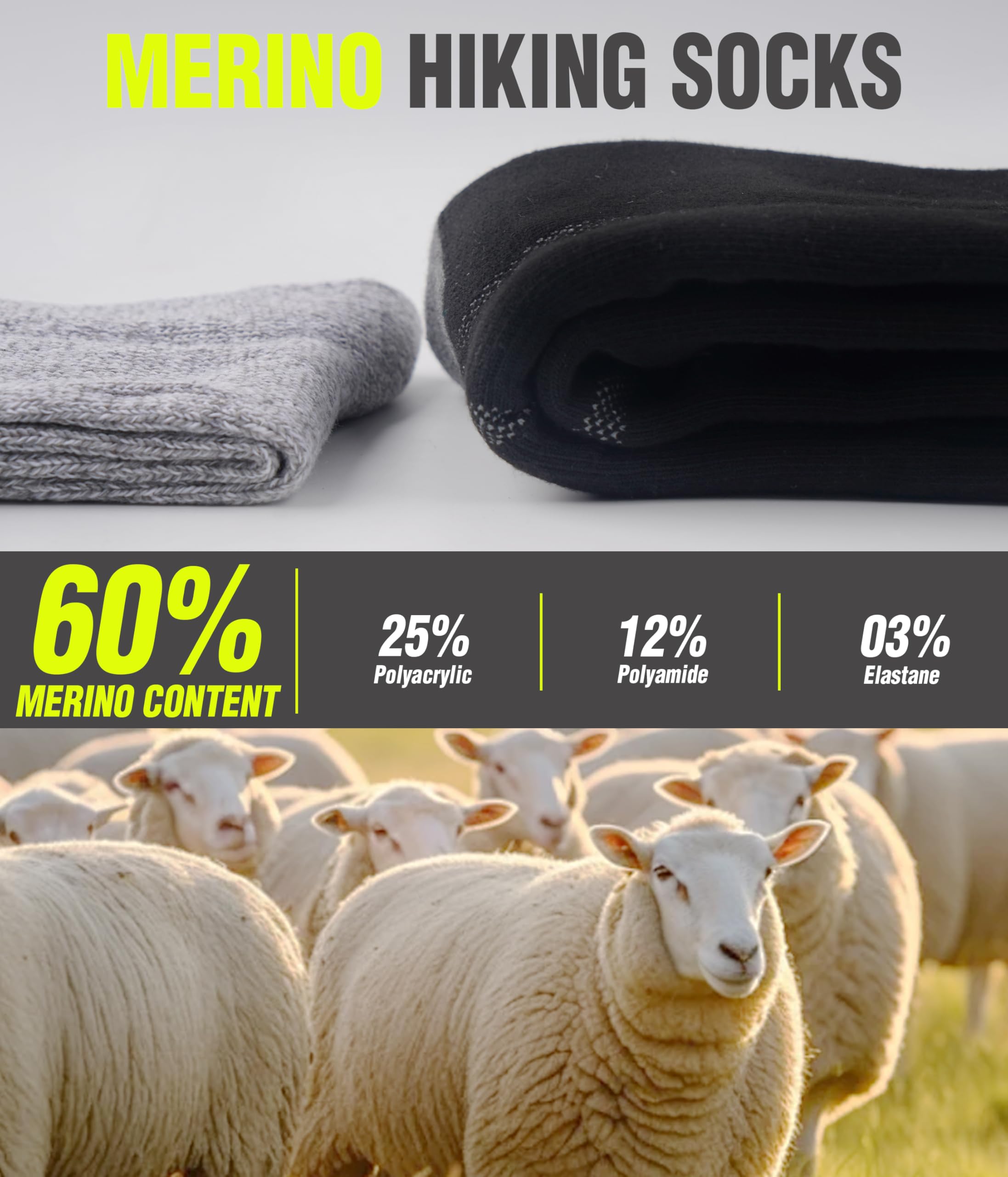 YESWEL 3 Pary Merino Skarpet Trekkingowych Dla Mężczyzn i Kobiet, 60% Wełna Merino Skarpety Termiczne, Zimowe Skarpety Zewnętrzne Z Amortyzacją Na Trekking i Sport
