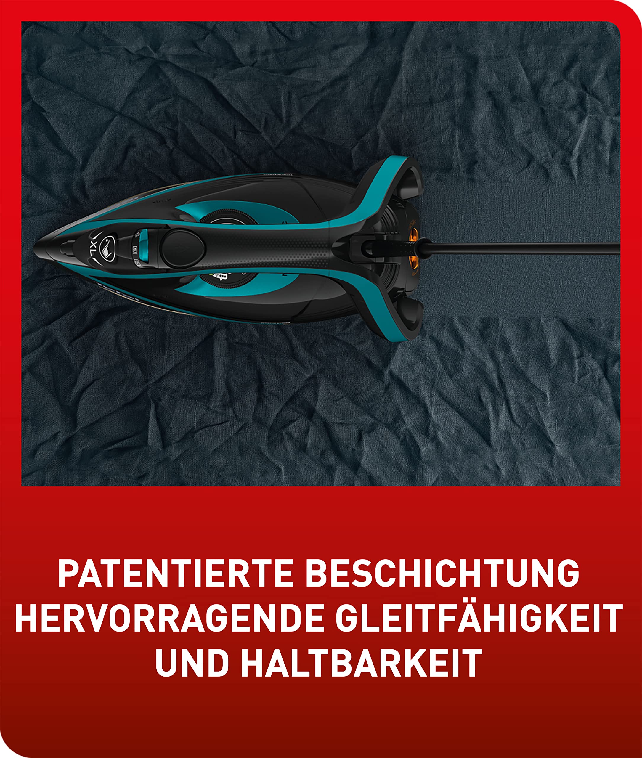 Tefal Puregliss Dampfbügeleisen, 3000 Watt, 280 g/Min. Dampfstoß, XL Wassereinfüllöffnung, stabile Ablage, Micro-Calc-Filter, Tropfstopp, Auto-Abschaltung, schwarz/türkis, FV8066