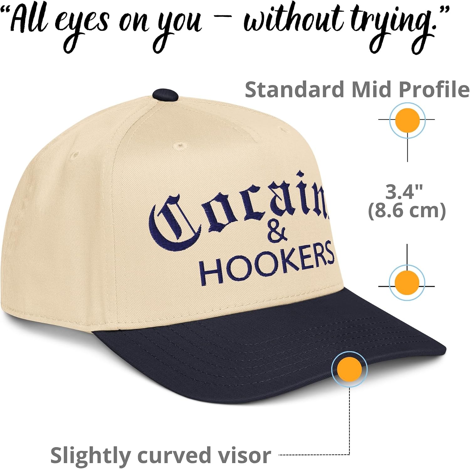 NX1 Cocaine Hookers 2 Tone Hat Embroidered Mid Crown Curved Bill Snapback Cap for Men and Women