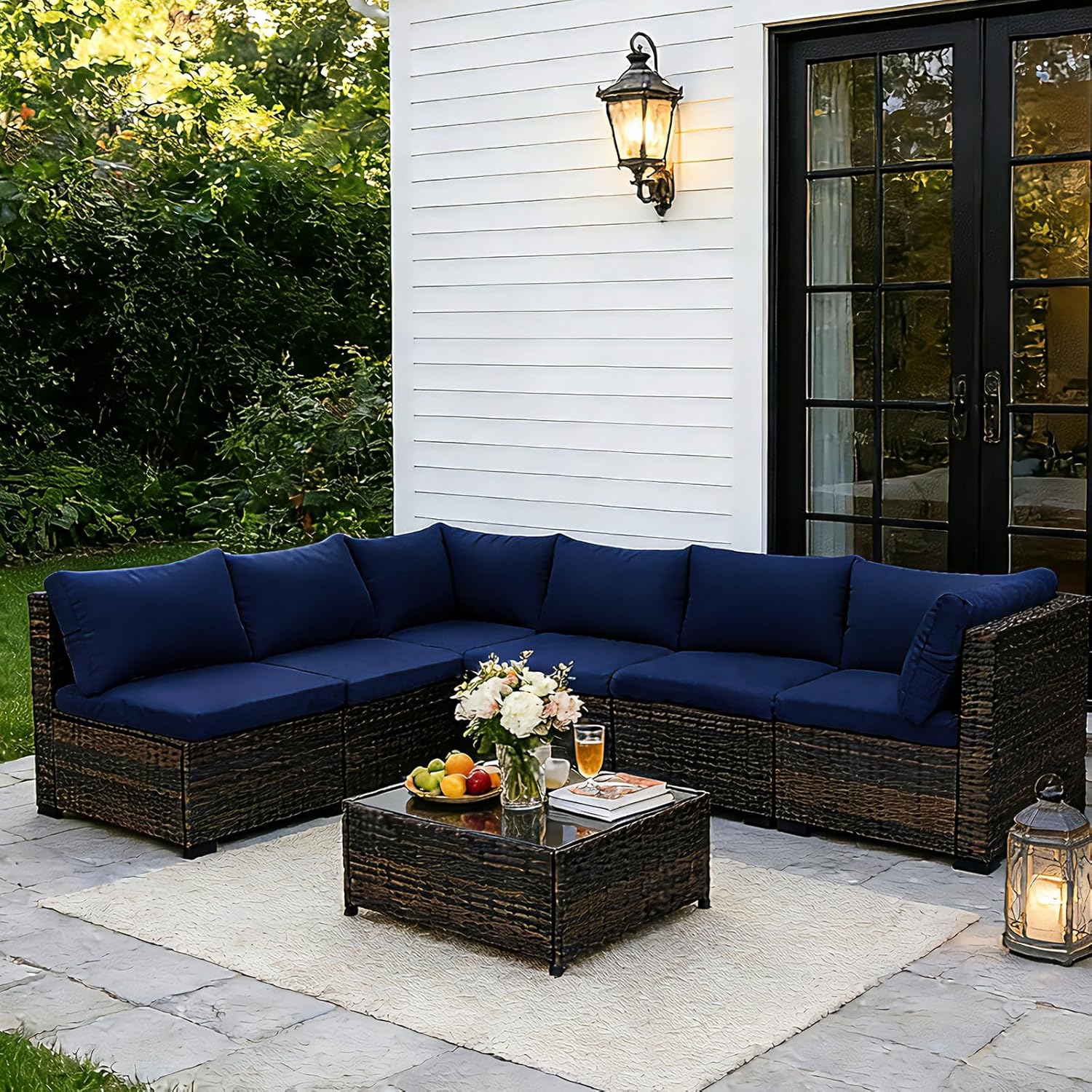 14PCS Patio Cushion Covers, 25.6" Patio Seat Protectors Splash-Proof, Washable Outdoor Couch Cushion Covers Replacement with Zippers, Slipcovers Sofa Chair(Blue,Cover Only)