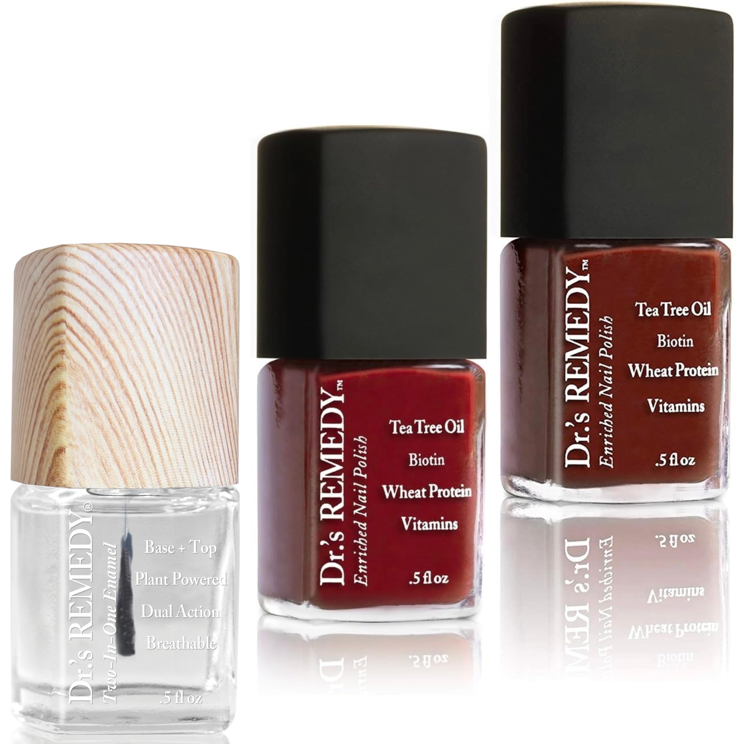 Dr’s Remedy 3 Pack Nail Polish Kit, TOTAL Two-in-One Glaze/BALANCE Brick Red/REMEDY Red - Non Toxic and Organic All Natural Enriched Nail Strengthener
