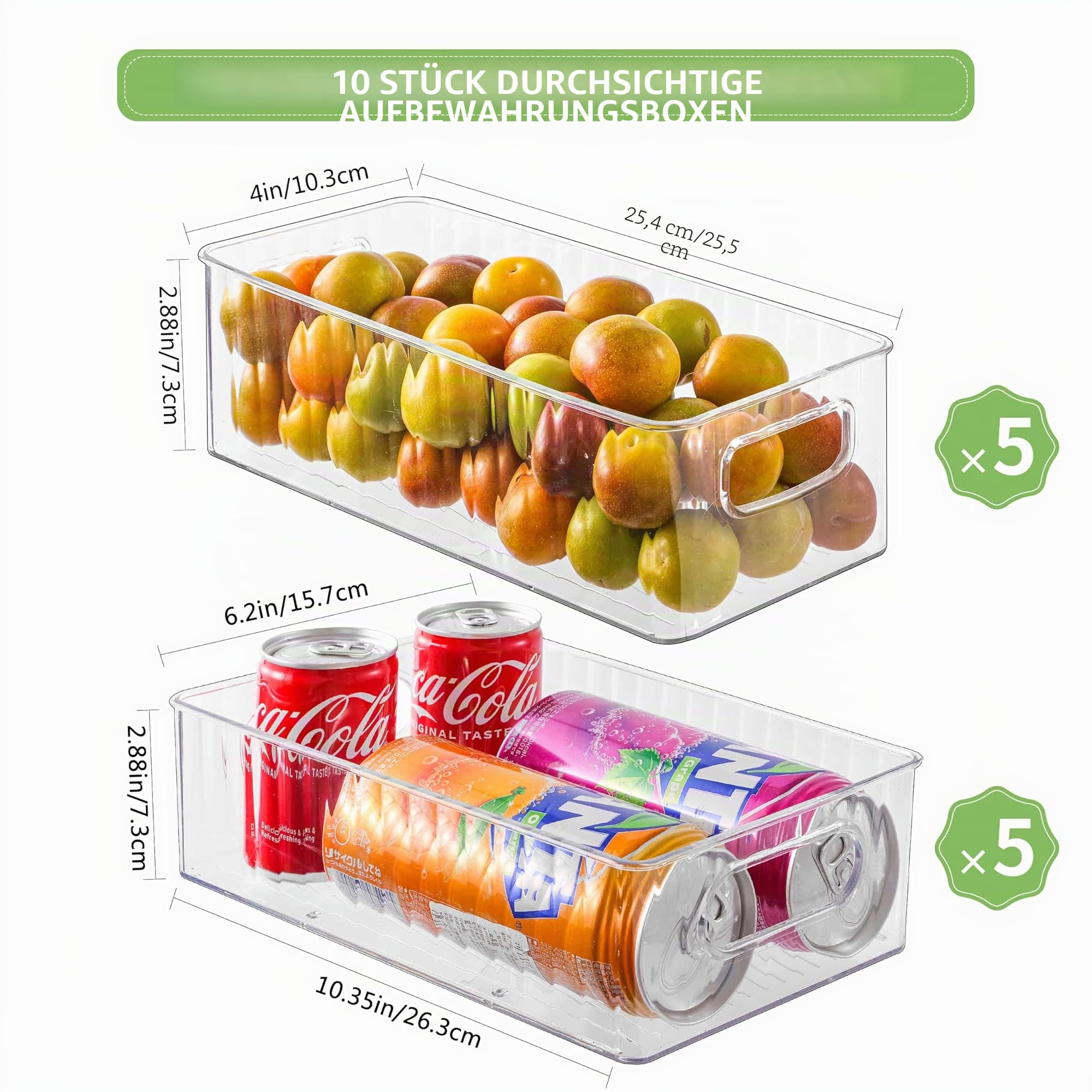 Kühlschrank Organizer 10er Set, Aufbewahrungsbox Küche Organizer für Gefrierschrank, Speisekammer, Bad und Büro, BPA-frei mit integriertem Griff