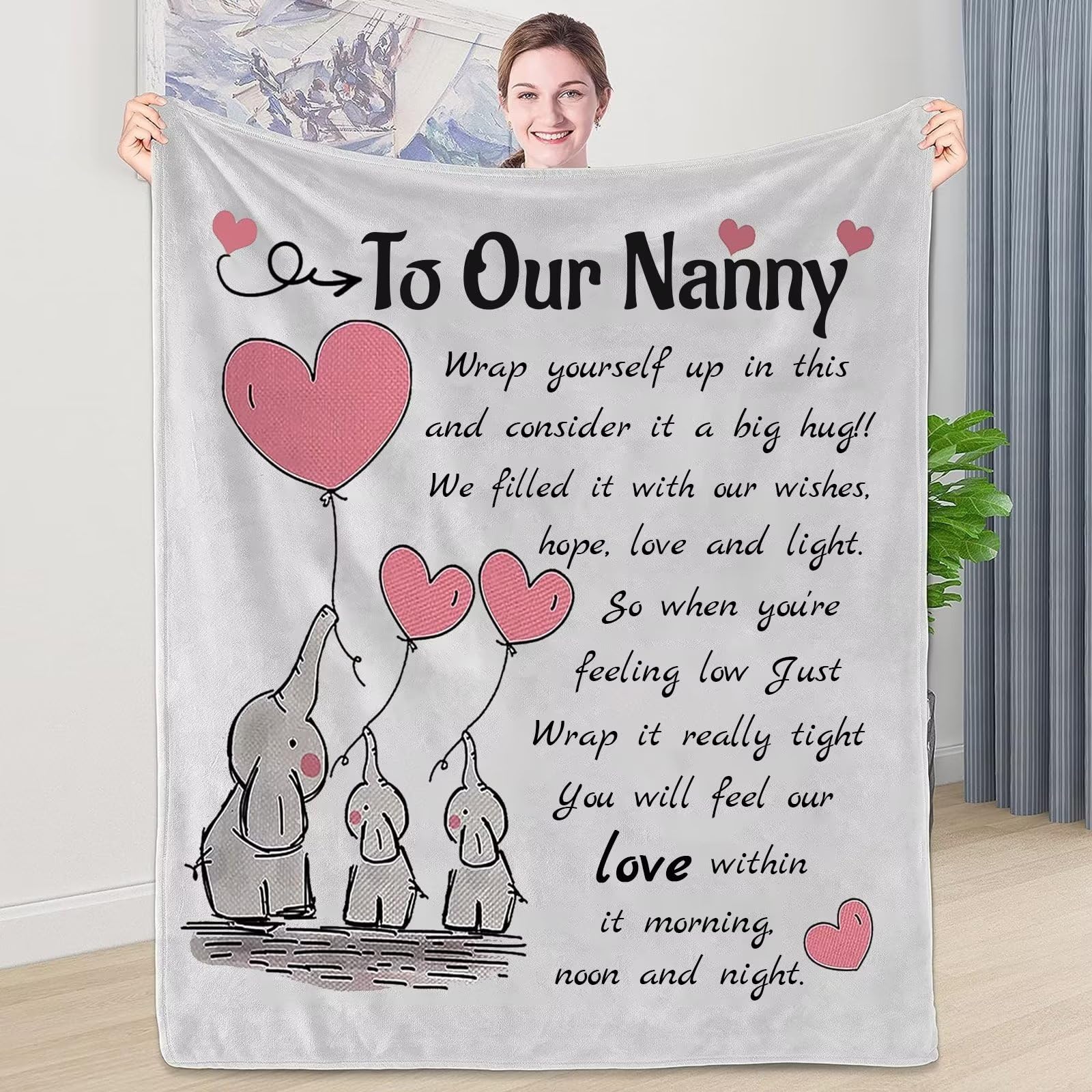 WJMSDK Gifts for Grandma - Personalised Elephant Blanket Gifts for Our Grandma, Nanny Birthday Gifts, Thanksgiving Birthday for Nanny Nana Grandma Grandmother — image 1