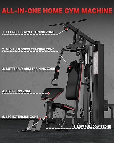 Miniatura 2 de GarveeLife Máquina de equipo de gimnasio en casa, máquina de entrenamiento de cuerpo completo con pila de peso de 150 libras, estación de ejercicio