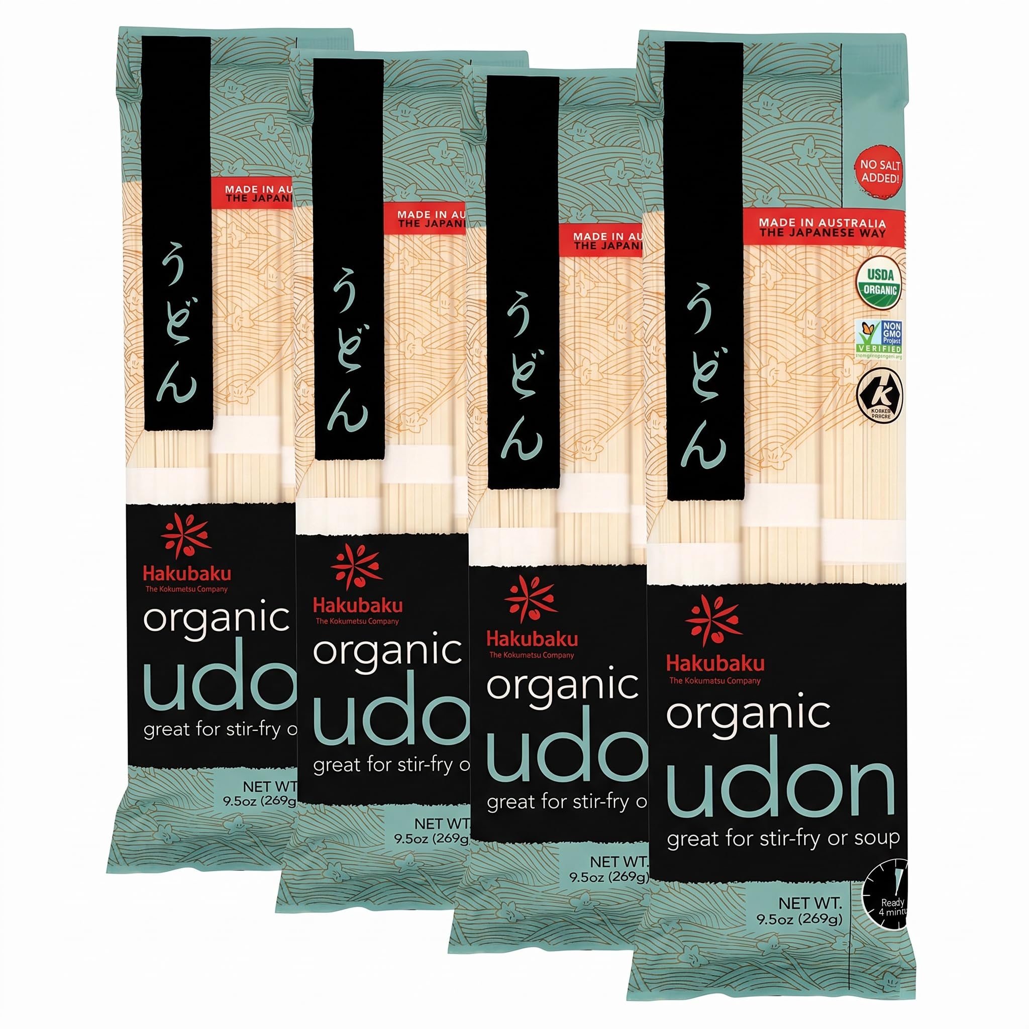 Hakubaku Organic Udon Wheat Noodle (9.5 OZ)(Pack of 4)