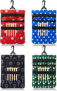 4 Pcs Golf Tee Pouch Bag with Zipper & Metal Lobster Claw Clip, Neoprene Golf Accessory Holder Bag for Balls, Markers, Tees, Gift for Men Women Golfers