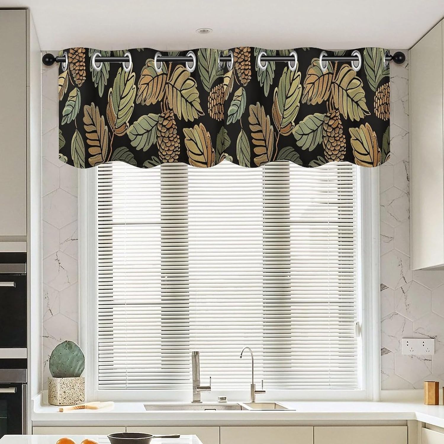 Light Olive Green Fruit Valance for Windows, 2 Pack Kitchen Curtains Modern Home Decor, Soft Blackout Window Curtains for Living Room & Bedroom, 18 X 52 Inch