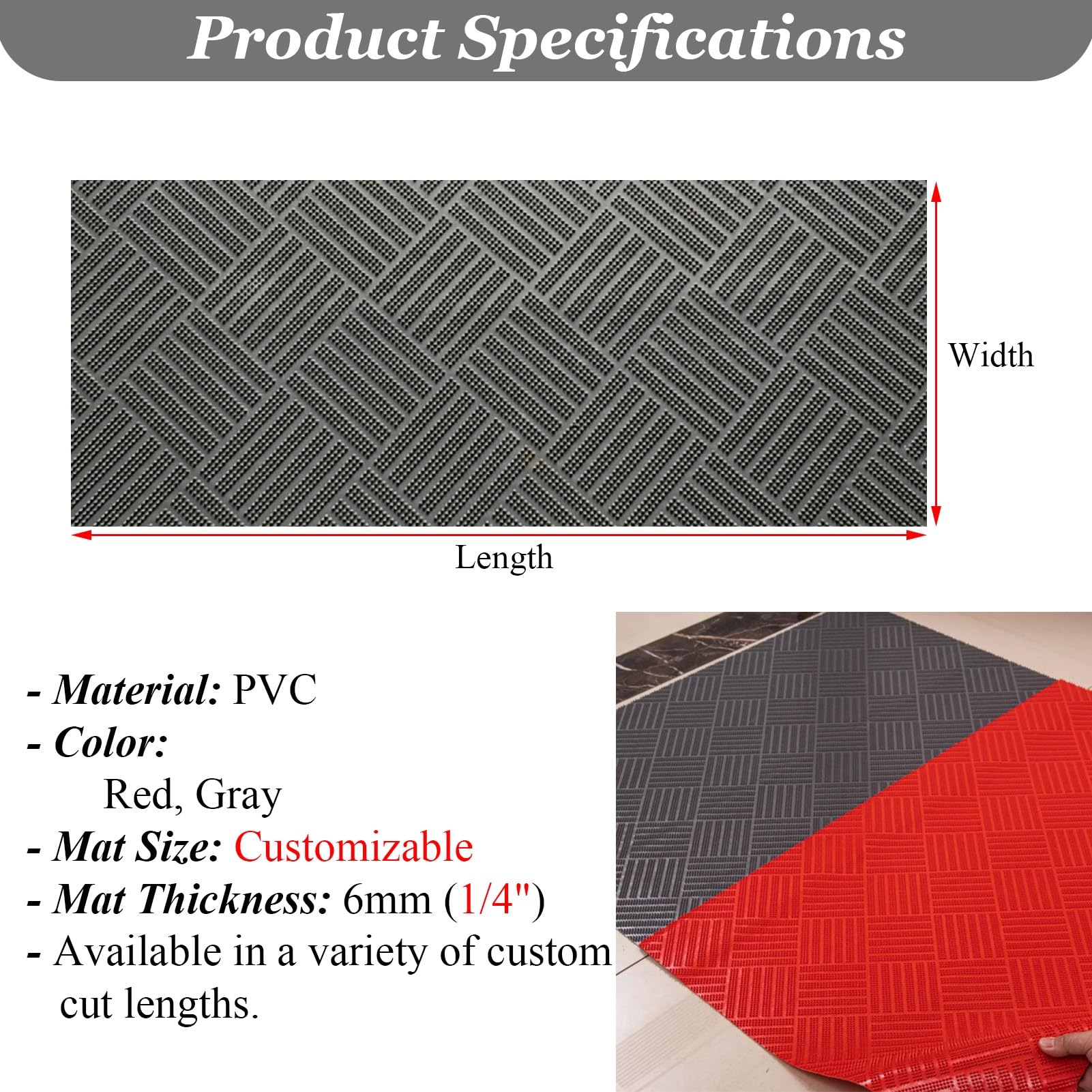 UrbanUp Gummimatte Gummimatte mit Eckzahn, Anti-Rutsch-Eingangsmatte, Strapazierfähig, Gummidichtung für den Gesamten Boden, Mehrzweckmatte für Garagenböden(Red,120x250cm(3.9x8.2ft))