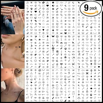 CHARLENT 594 Pcs Tiny Small Temporary Tattoos for Women Men Finger Hands, Mini Fake Tattoos for Adult Finger Neck Body