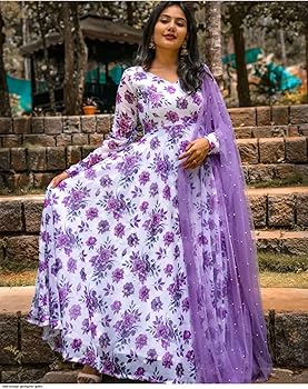 Amazon.com: Dariyo New Heavy Fox Georgette Gowns with Digital Print –  Featuring Comfortable Micro Cotton Inner Purple : Clothing, Shoes \u0026 Jewelry