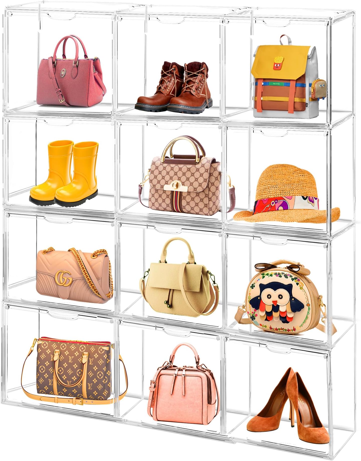 CutoraCutora 1 Pack Clear Handbag Storage Organizers for Closet, Acrylic Handbag Purse Shoes Toy Display Case, Anti Dust Luxury Stackable Bag Container Box with Magnetic Door