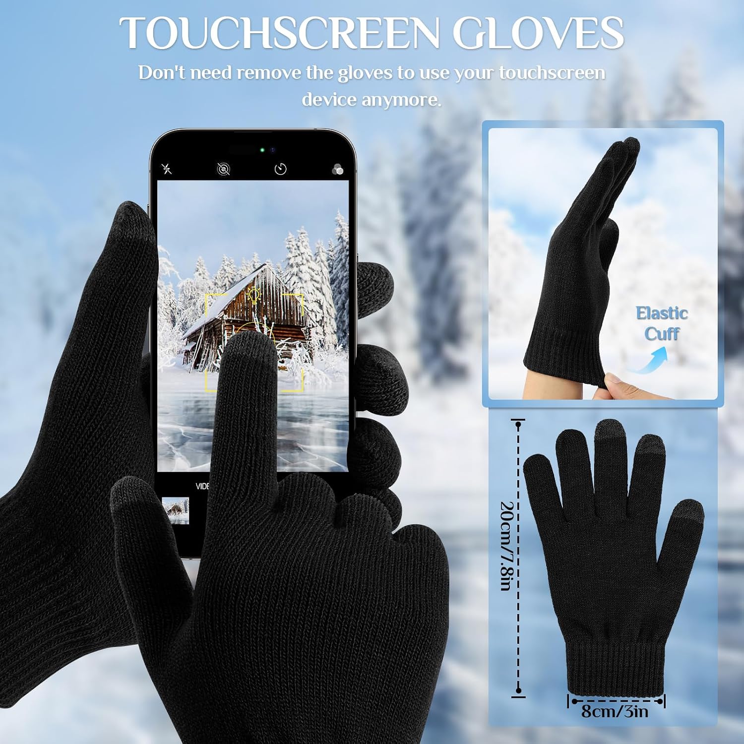 3PCS Winter Beanie Hat Gloves Scarf Set for Women and Men,Thermal Knitted Winter Hats Knit Scarf Touchscreen Gloves for Skiing Hiking Driving
