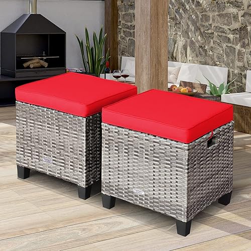 Miniatura 10 de LDAILY Moccha - Juego de 2 otomanas para patio al aire libre, para todo tipo de clima, con cojines extraíbles, reposapiés para exteriores (turquesa)