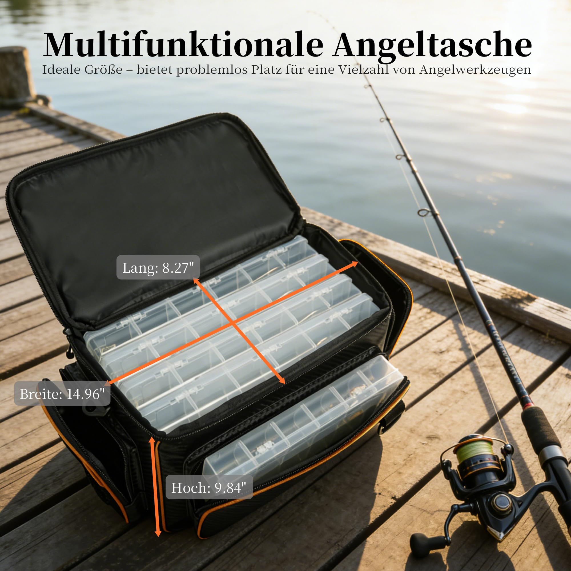 AUMTISC Borsa da pesca espandibile pesca impermeabile grande capacità, borsa da pesca borsa da pesca accessori (arancione)