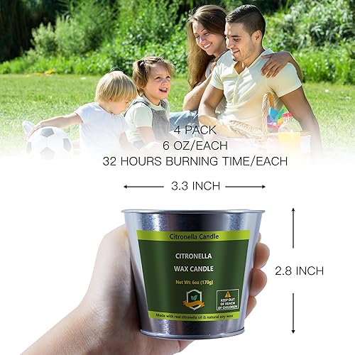 Miniatura 3 de Velas de citronela para interiores y exteriores, 6 onzas, paquete de 4 velas de citronela de 128 horas para fiesta exterior, patio, barbacoa,