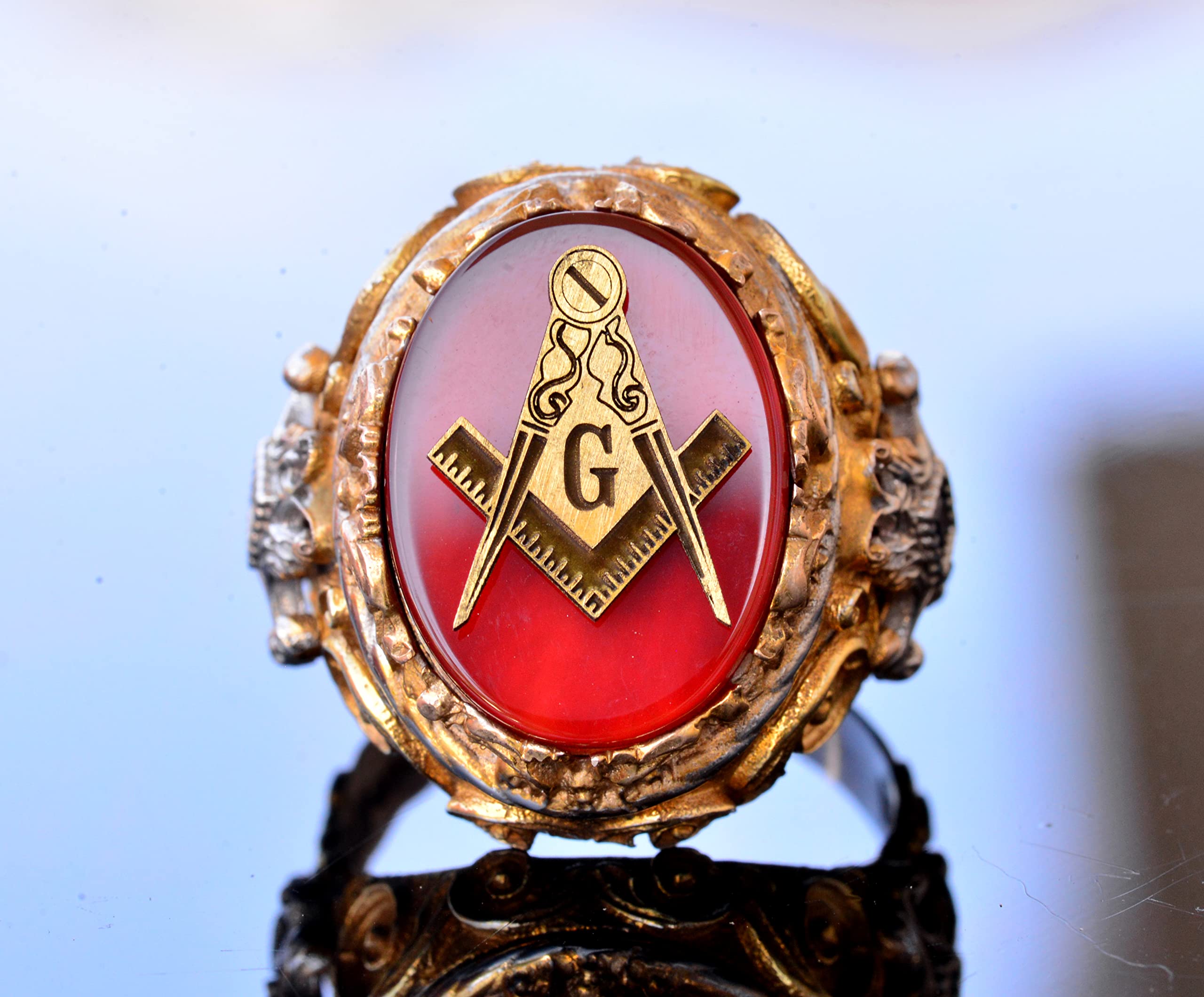 Bague gothique, bague maître maçon, en argent gratuit, chevalière, en argent sterling, Cornaline