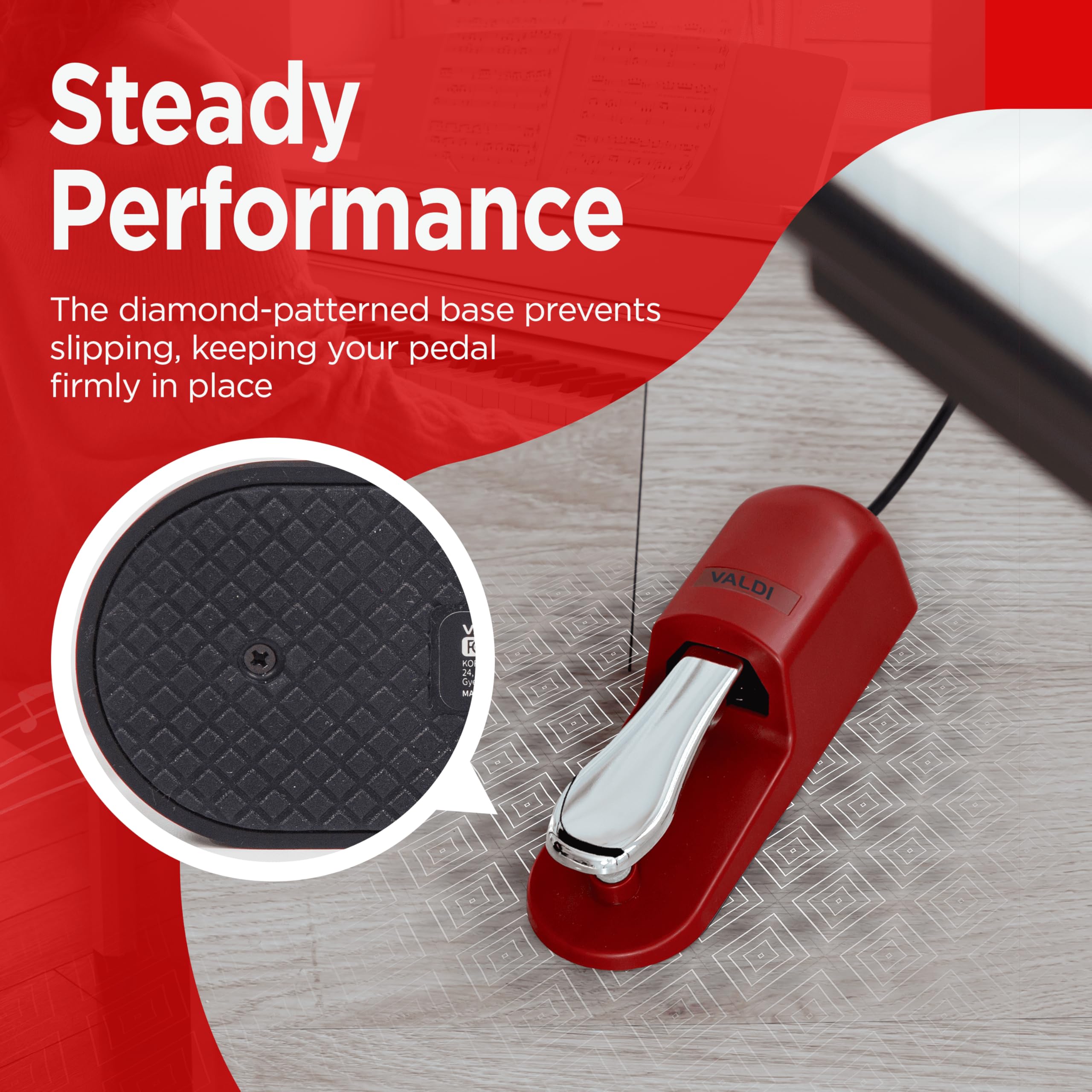 VALDI BP-3 Sustain Pedal - Pedale universale per tastiera, pianoforti digitali, tastiere MIDI e sintetizzatori, interruttore di conversione per tutte le marche, jack da 1/4", design antiscivolo, cavo