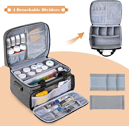 Miniatura 3 de CURMIO Bolsa organizadora de botellas de píldoras, estuche de almacenamiento de medicamentos con cerradura para botellas recetadas, vitaminas,