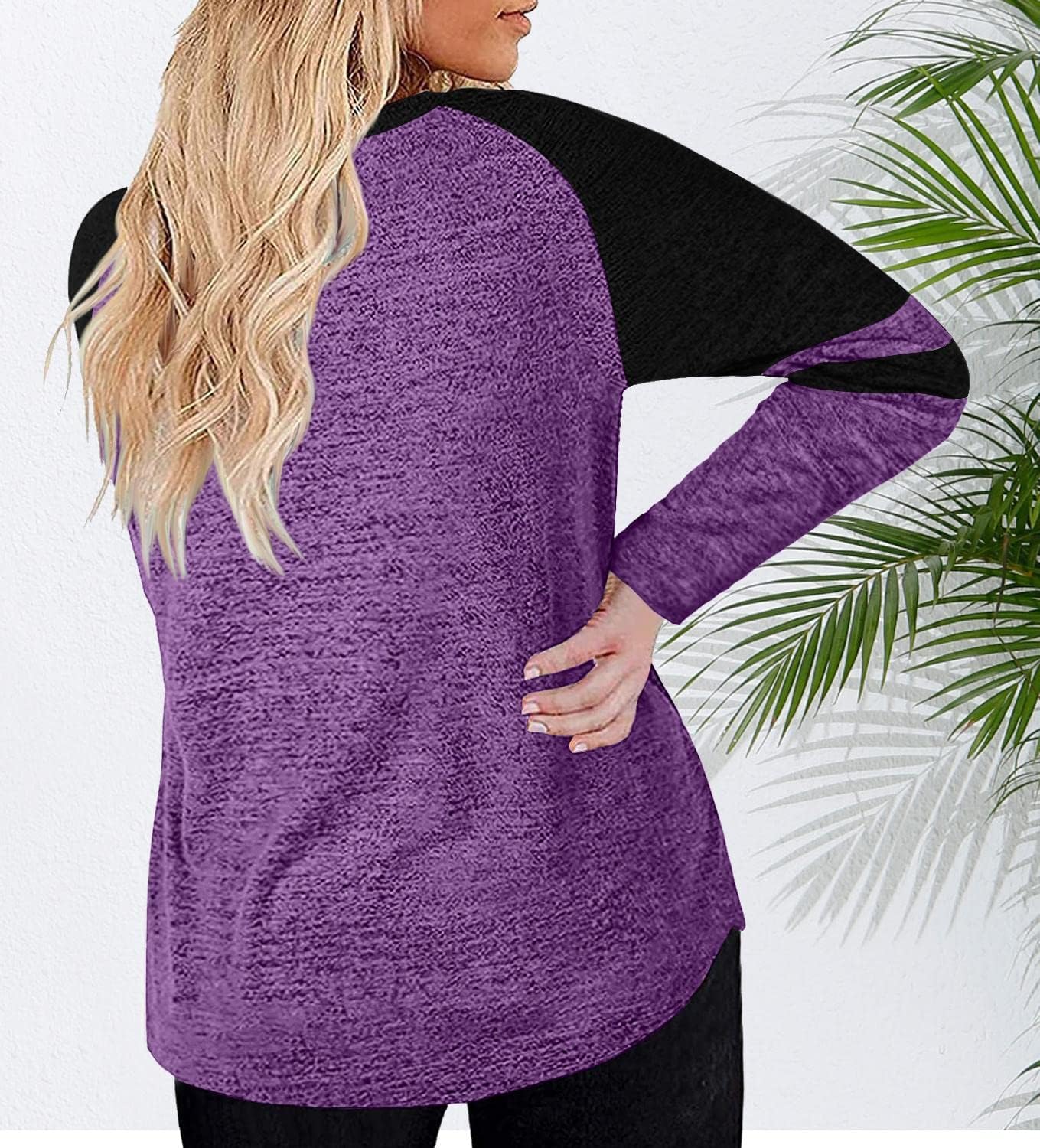 Haloumoning Women's Plus Size Tops Striped Long Sleeve V neck T Shirts Color Block Casual Tunics Tee Shirt - Image 2