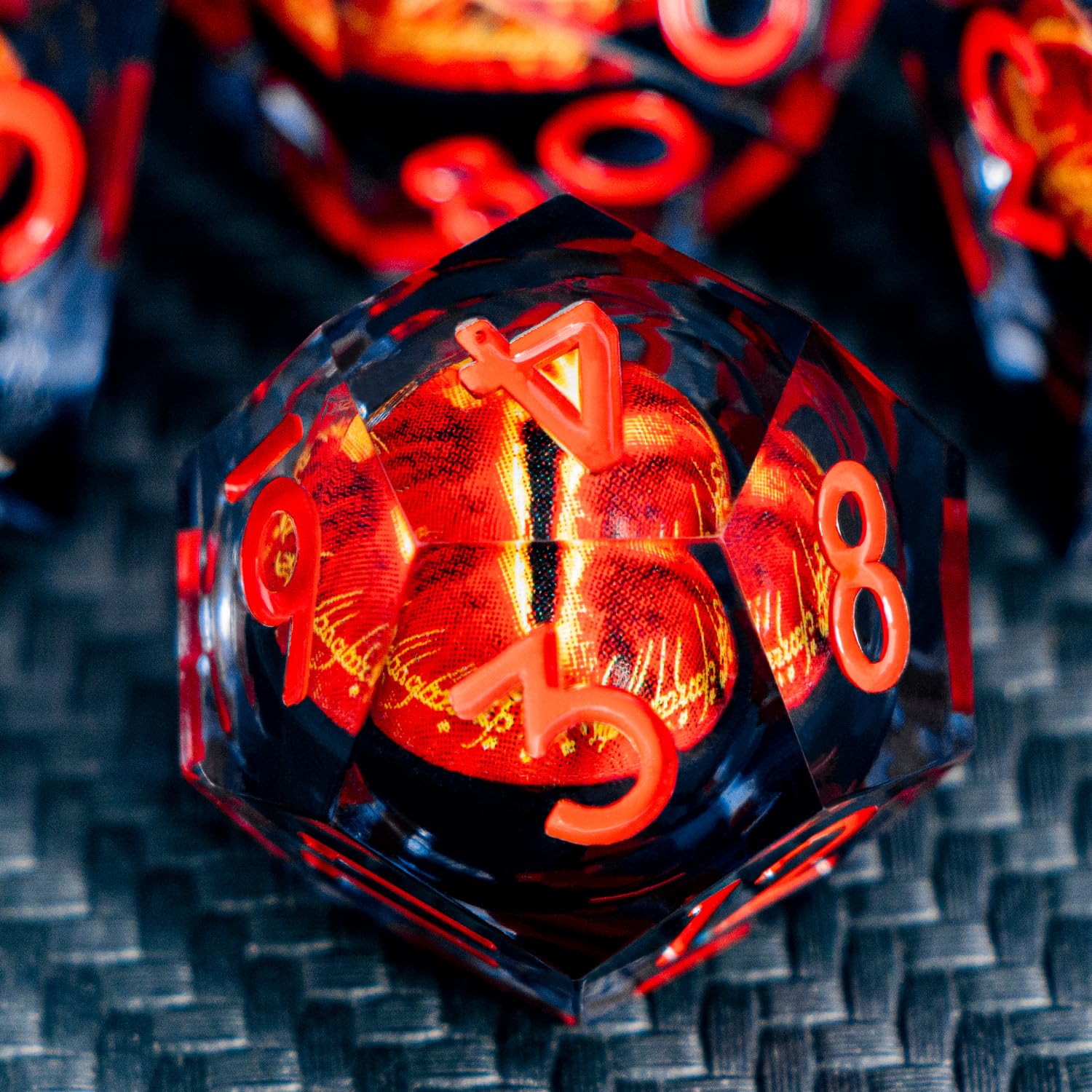 ARUOHHA Gazes Eye Dice DND Resin Dice Liquid Core Flaming RPG Sharp Edged Dice Set including Gift Box - Image 4