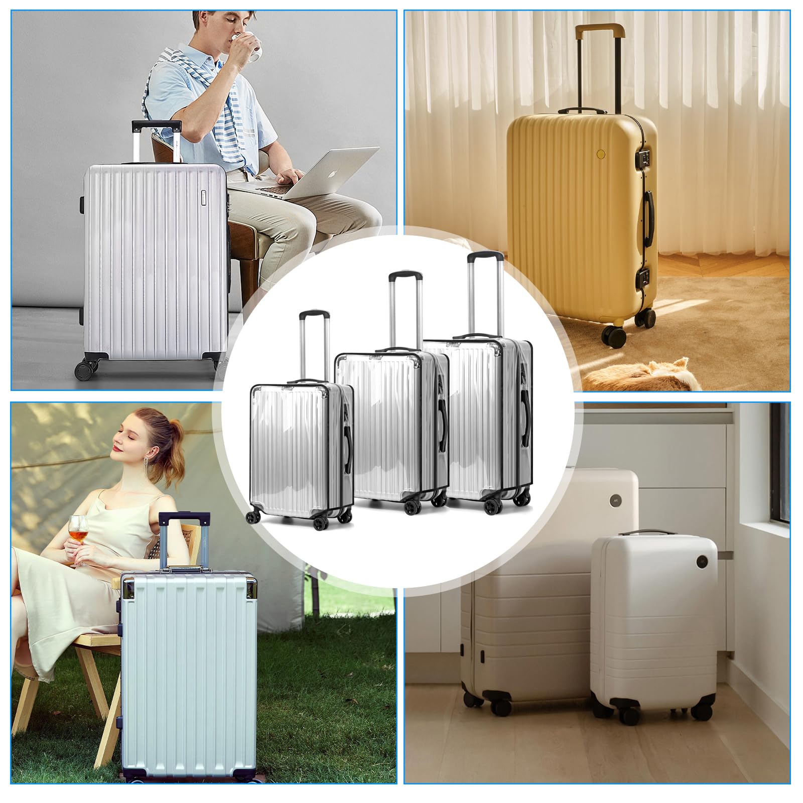 KEAGAN 3 Stück Kofferhülle Kofferschutzhülle Transparente PVC Koffer Schutzhülle Wasserdicht Staubdicht Kratzschutz Wiederverwendbar Luggage Cover für Reisen(20+24+28 Zoll)