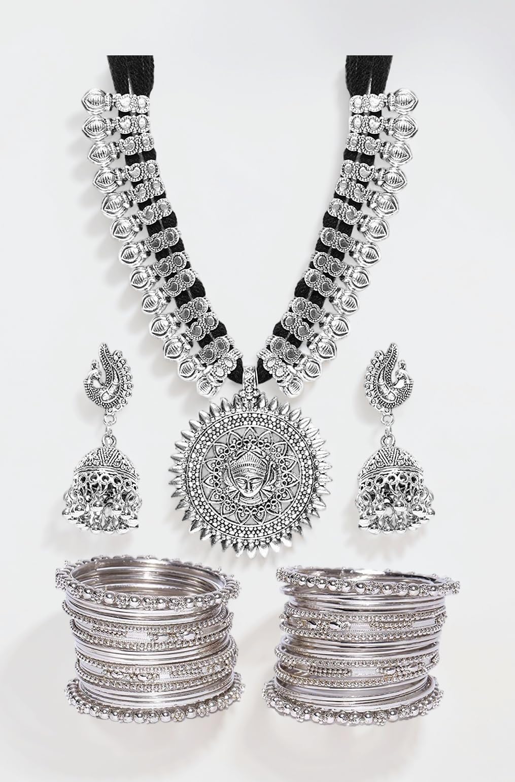 Jewellery Sets for Women Silver Plated Afghani Tribal Necklace Jewellery set with Earrings and Bangles Combo For Girls/Women