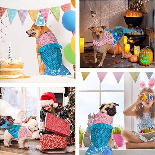 Miniatura 7 de Disfraz de sirena para perro, disfraces de perro de Halloween con luces LED, disfraces divertidos de Halloween para Acción de Gracias, disfraces