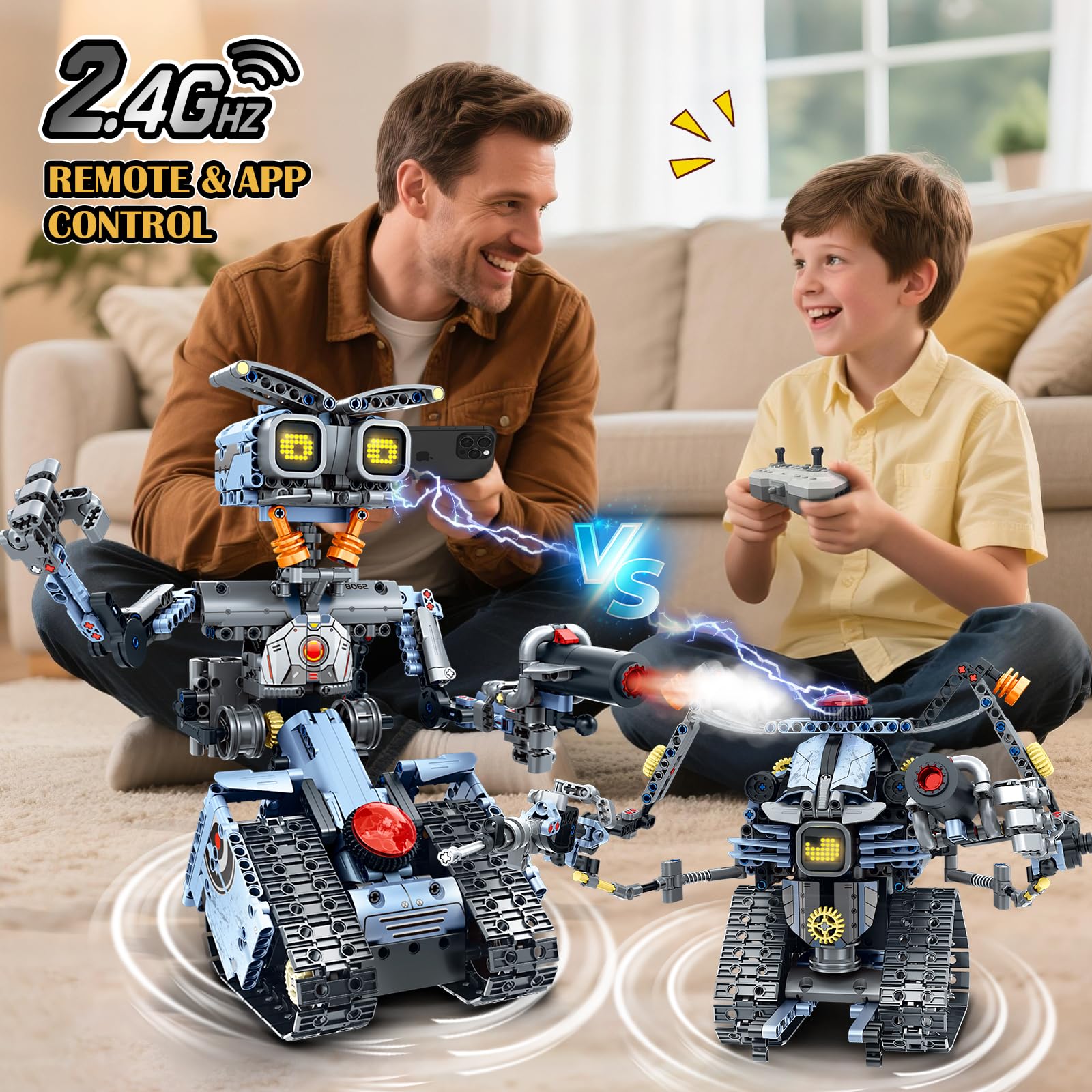 HiWEEGO Technik Roboter Bausatz für Kinder mit LED Augen, 5-in-1 App Fernbedienung Roboticset Baustein RC Bulldozer/Panzer/Engineering Spielzeug Geschenk für Jungen Mädchen Teens 8+ Jahre (699 Stück)