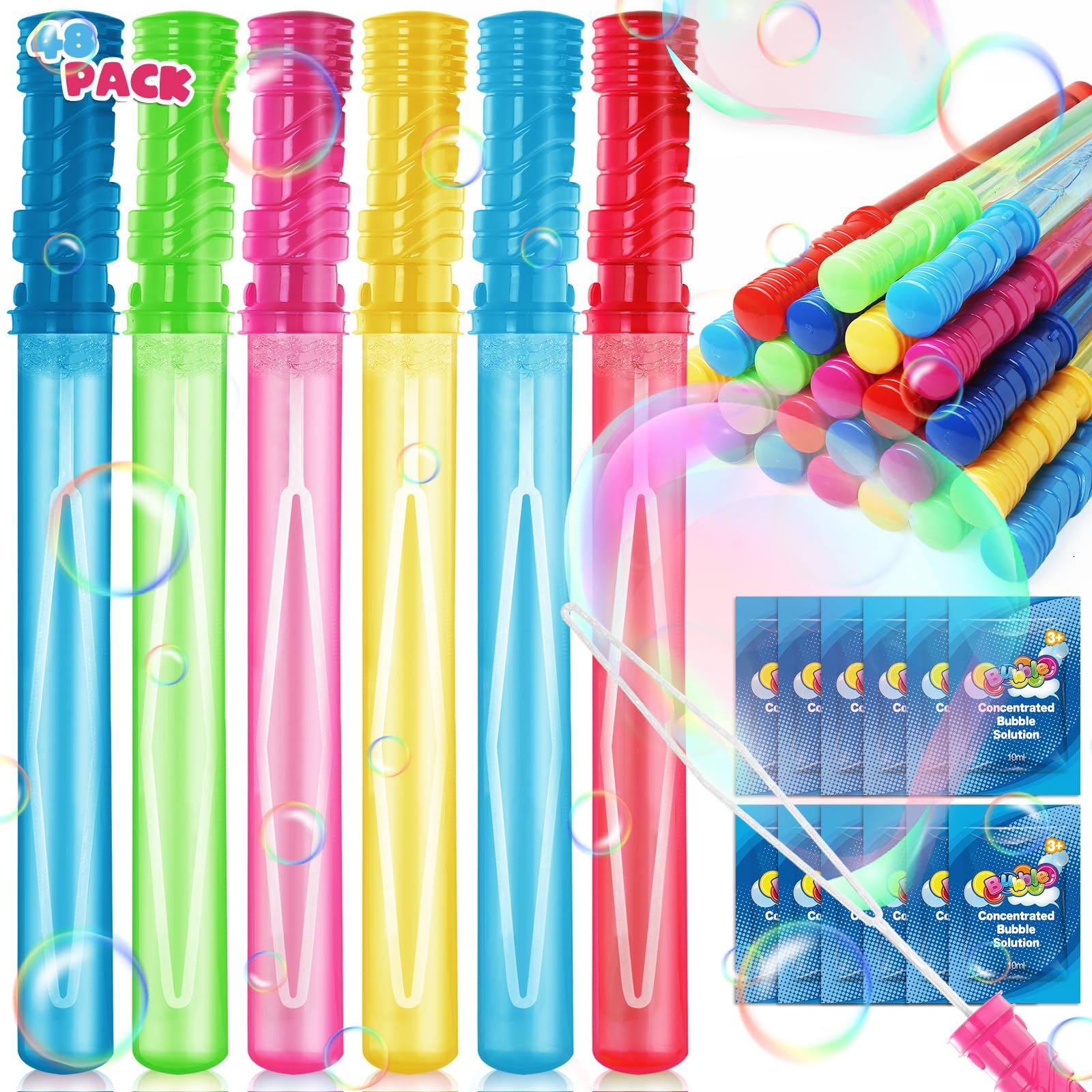 48 Pack 14’’ Bubble Wands, Big Bubble Wands With 48 Bubble Refill Solution, Bubbles Party Supplies For Easter, Birthday, Wedding, Summer Outdoor/