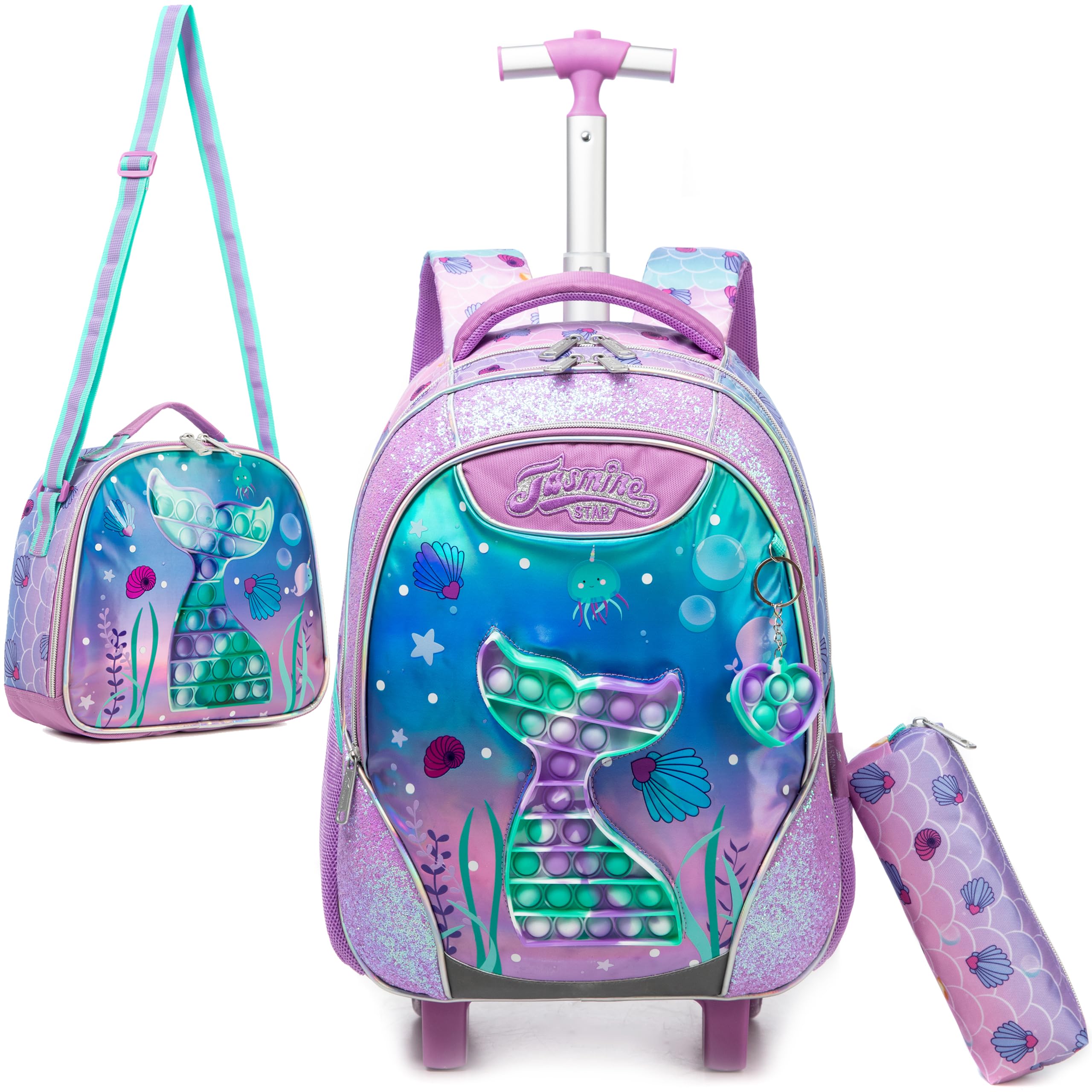 HTgroce Pop It Mochila Escolar con Ruedas Niña Fidget Toy Pop Its Mochilas con Carrito Escolares Bolso Popit Fidget Toy 3 in 1, Juguete Antiestrés y Ansiolítico Mochilas Escolares con Carro. — view 14