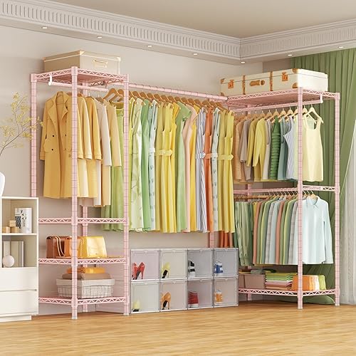 Miniatura 8 de E10L - Perchero en forma de L para esquina (con barra de suspensión expandible), resistente y independiente para colgar ropa, perchero portátil