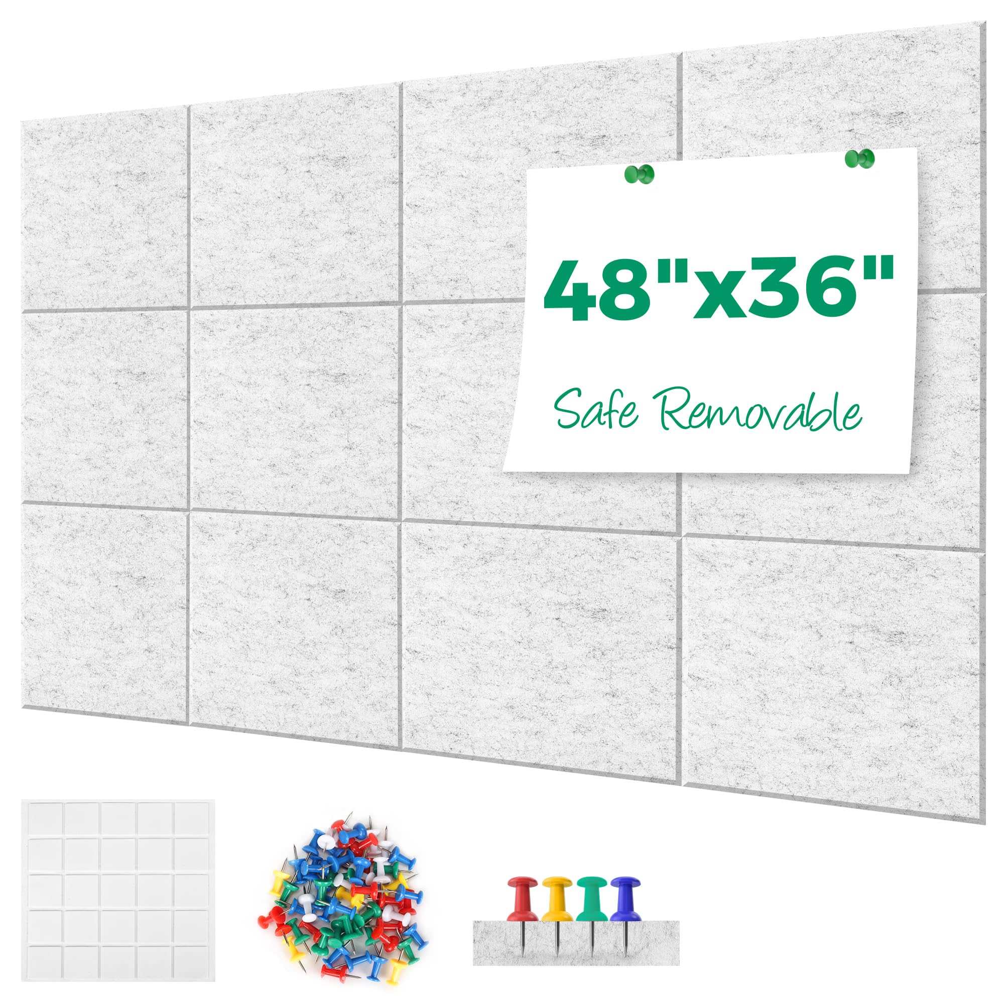 Lavagna In Sughero Alternativa DECORITA - 12 Piastrelle Feltro 30x30 Cm - Bacheca Modulare 121,8x91,4 Cm Con Adesivi Rimovibili