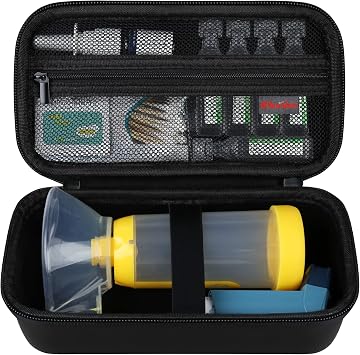 Elonbo Carrying Case for Asthma Inhaler, Inhaler Spacer for Kids and Adults, Masks, Inhaler Holder Asthma Travel Organize Bag, Pocket Fits Allergy Meds, Ventolin Inhaler, Black Case Only
