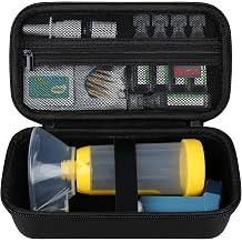 Elonbo Carrying Case for Asthma Inhaler, Inhaler Spacer for Kids and Adults, Masks, Inhaler Holder Asthma Travel Organize Bag, Pocket Fits Allergy Meds, Ventolin Inhaler, Black Case Only