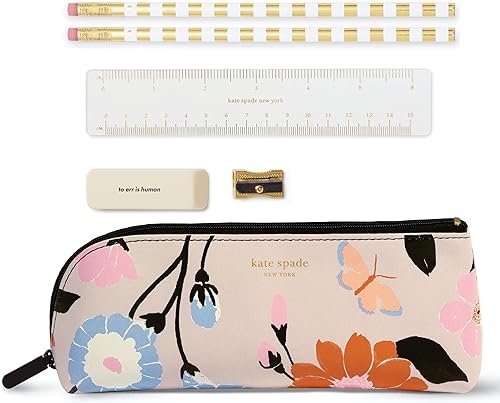 Miniatura 1 de Kate Spade New York Estuche para bolígrafos y lápices con suministros escolares, bolsa con cremallera incluye 2 lápices, sacapuntas, borradores y