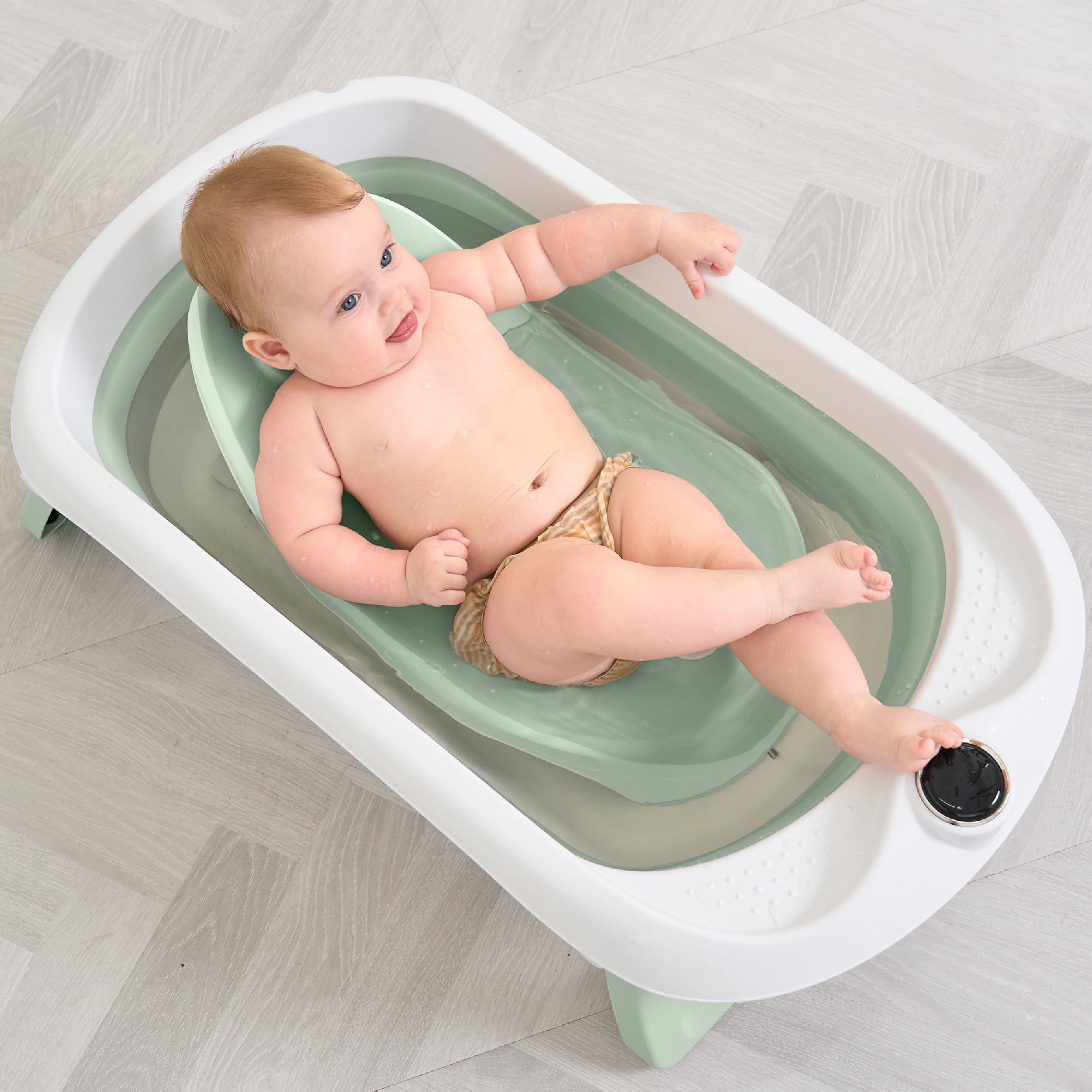Bañera Plegable Bebé Con Asiento De Baño Antideslizante - bañera Bebe Plegable Con Termómetro - Asiento Bañera Bebe - Silla - Desde El Nacimiento Hasta Los 3 Años - Regalos De Nacimiento (VERDE)