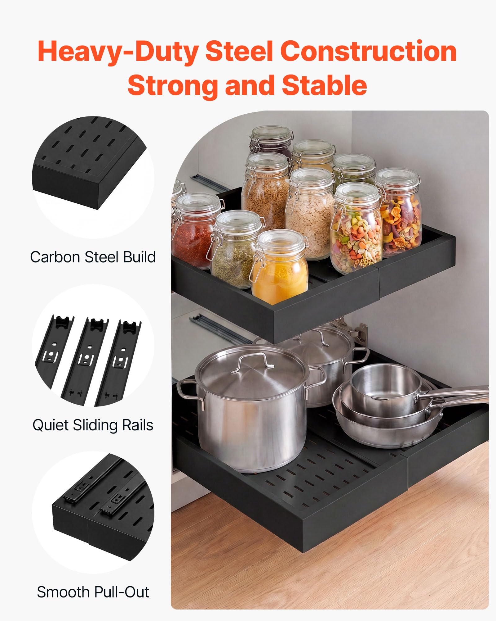 VEVOR Organizer Portaoggetti Estraibile Sottolavello, Cestello Estraibile Sotto Lavandino per Armadietto 2 pezzi Dimensioni 520 x 302 x 65 mm, Ripiano Scorrevole per Armadietti Cucina Bagno, Nero