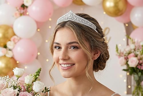 Miniatura 3 de Tiaras de boda de circonita cúbica para novia, pequeñas, dulces, 16 cumpleaños, graduación, corona, concurso, coronas, coronas para quinceañeras de