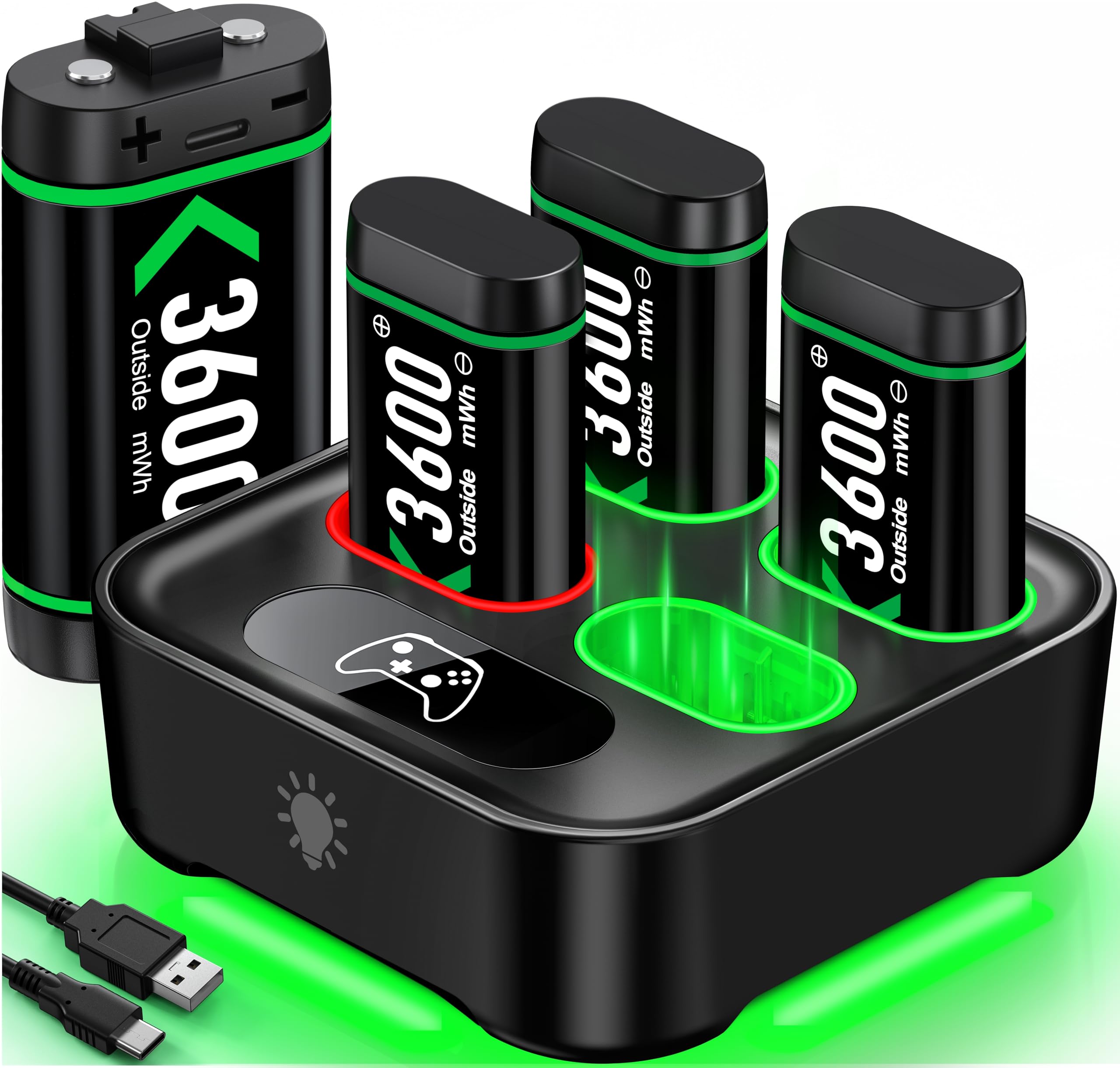 Cargador de batería recargable para mando Xbox One con 4 baterías de 1200 mAh de alta capacidad para Xbox Series X, accesorios de carga Xbox One para Xbox One Series X/S/Xbox One/X/S/Elite