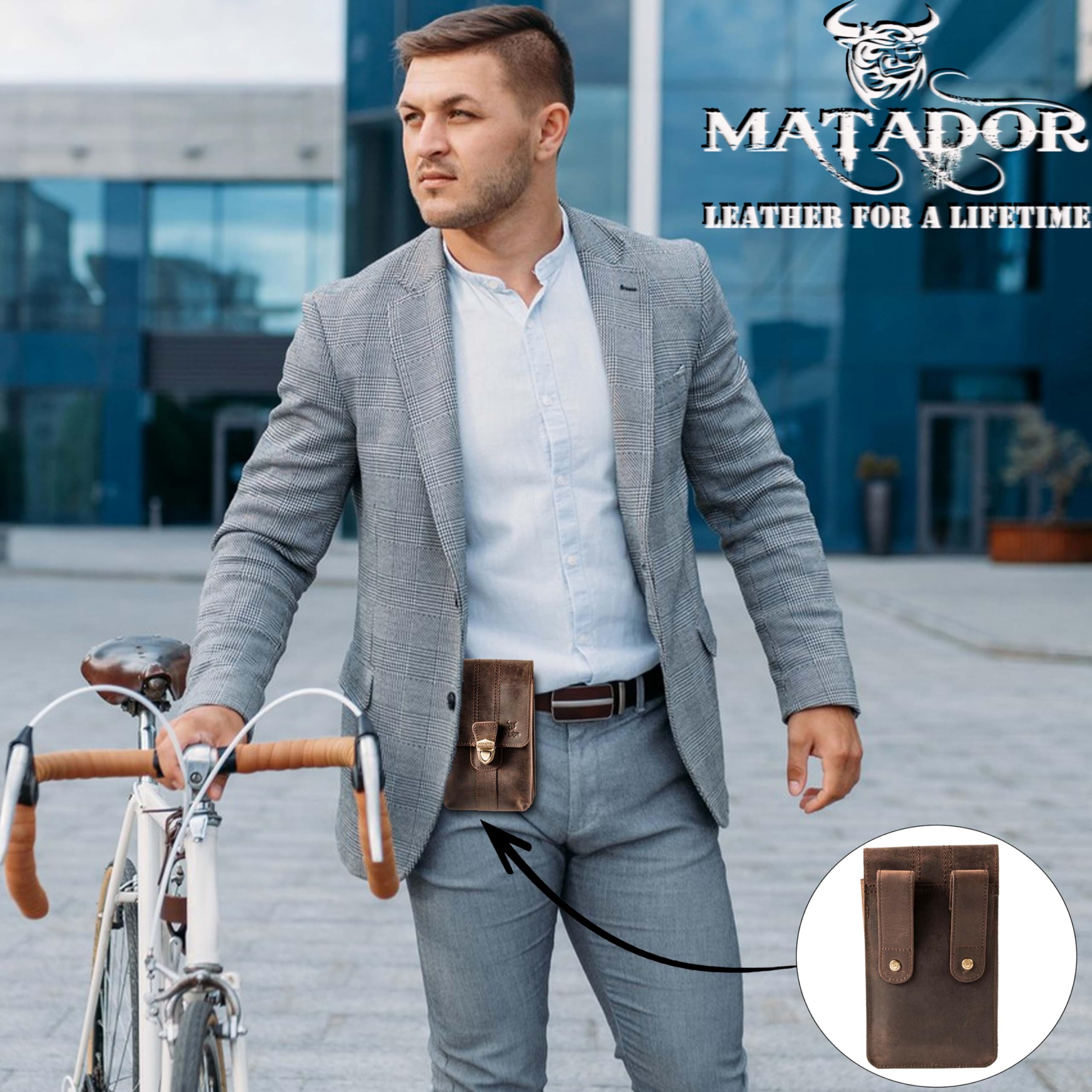 MATADOR Malaga XL - Sac banane en cuir pour homme - Spacieux avec double compartiment - Élégant pour smartphone jusqu'à 7,5" - Marron foncé, xl