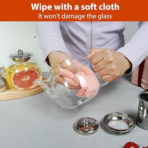Miniatura 10 de Tetera de vidrio (25 oz/25.4 fl oz) MJZQCD con infusor de acero inoxidable extraíble, tetera de vidrio transparente, tetera de té de hojas
