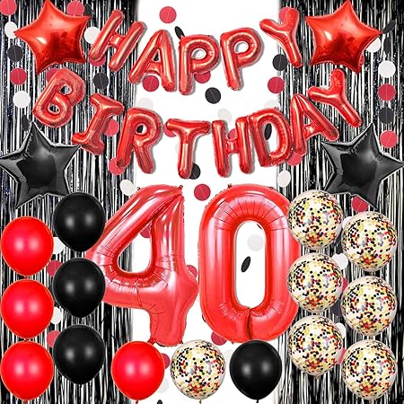 Amazon Com 40th Birthday Decorations Black And Red 40 Birthday Decorations For Women Men Happy Birthday Balloons Banner Black Foil Fringe Curtain For Photo Booth Backdrop Paper Garland Red Number 40 Balloons Toys