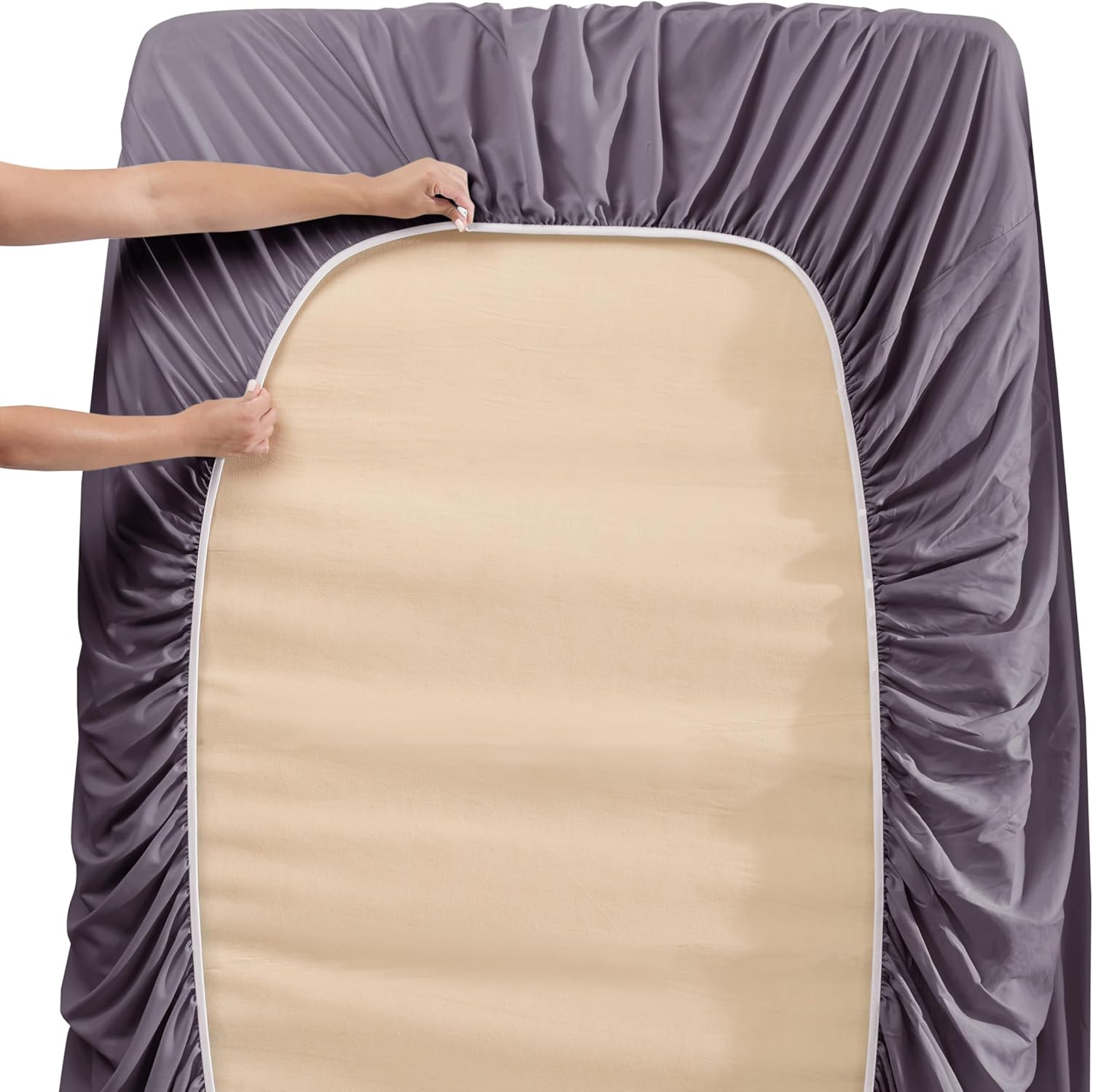 Hearth & Harbor Extra Deep Pocket Sheet Sets, Luxury Soft 6 Piece Bed Sheet Set Fits Mattress 18-24 Inches - King, Grayish Purple - Image 4