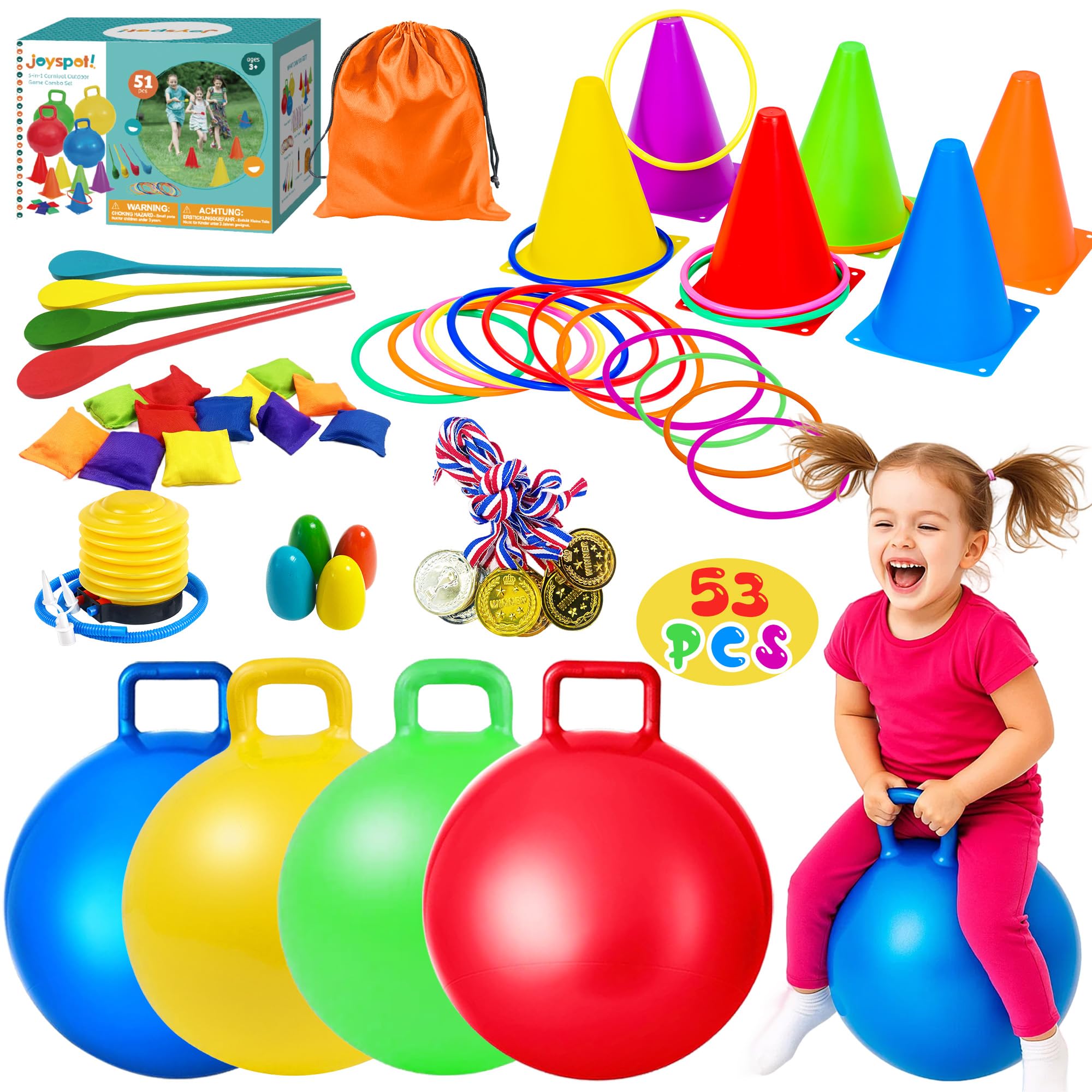 53PCS Carnival Outdoor Games Combo Set for Kids, 18 Inch Hopper Balls
