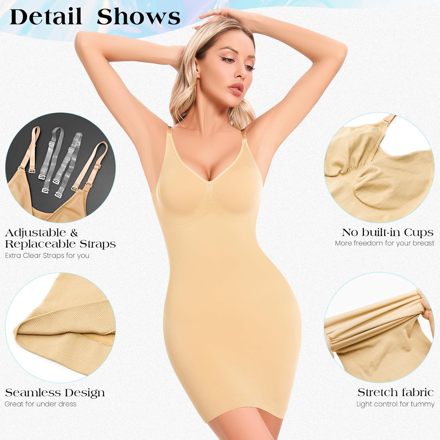 fortix Strapless Shapewear Slips for Under Dresses Strapless Full Body Shaper Tummy Control Dress Slip Seamless - Image 3