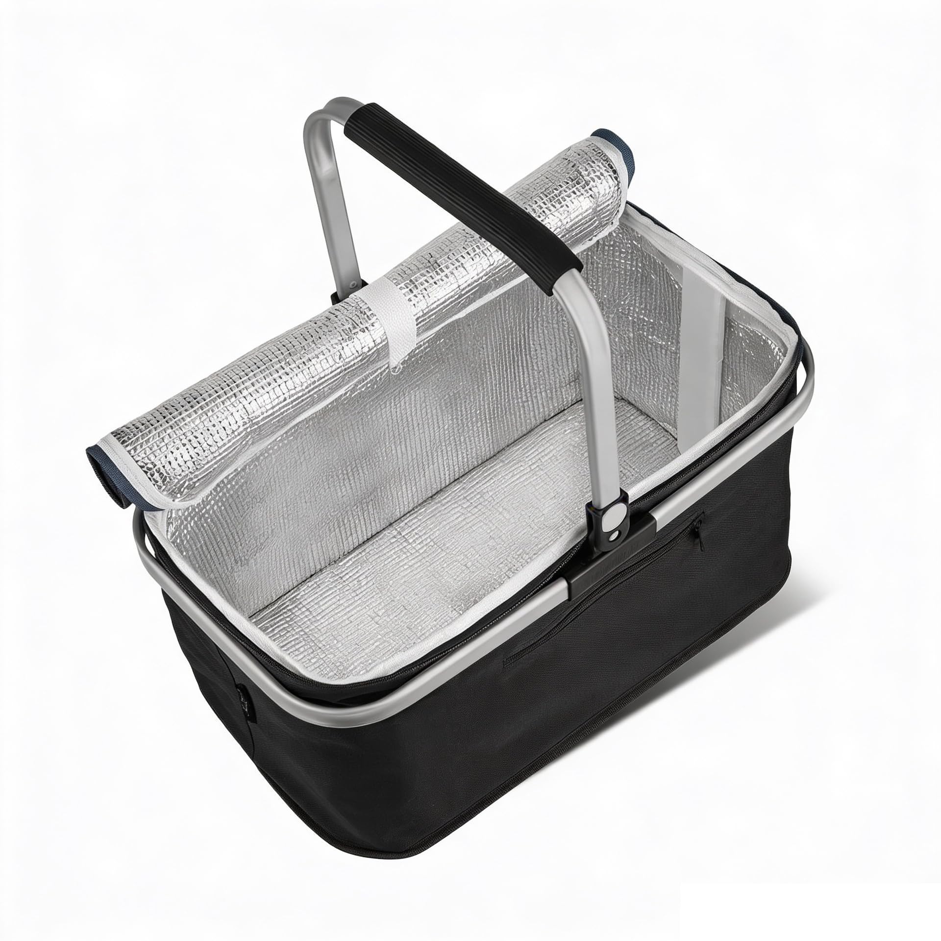 2 Stück 24L Einkaufskorb Groß Isolierkorb Kühlkorb Kühltasche Picknickkorb Thermotasche Kühltasche Thermo Tasche Kühlbox Einkaufskörbe (Schwarz)